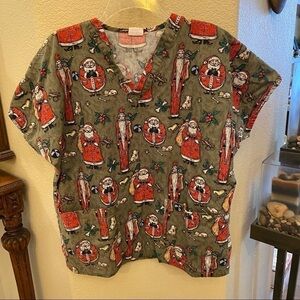 Vintage TAFFORD Christmas Scrubs Oversized Top Size Small-Made in USA